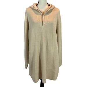 City Chic Lily Long Sleeve Quarter Zip Rib Knit Hoodie Sweater - Buff Cream - XL